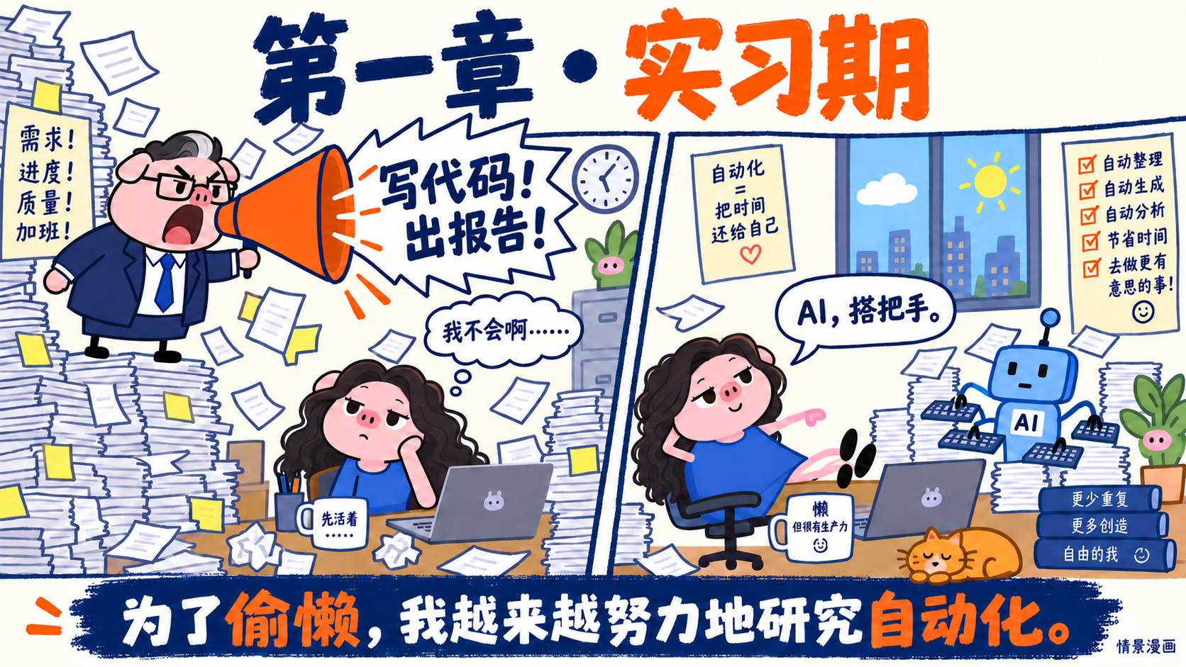 企业 Agent 演讲的小猪职场漫画封面